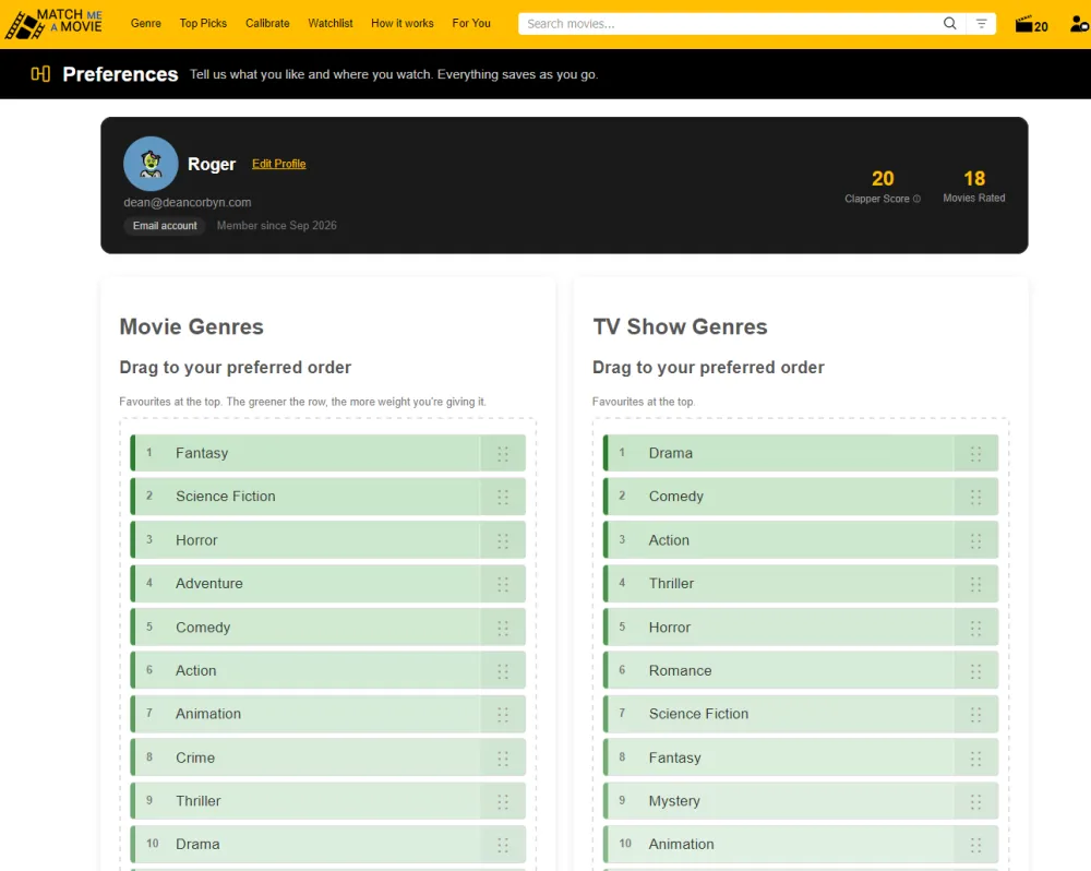 The preferences page