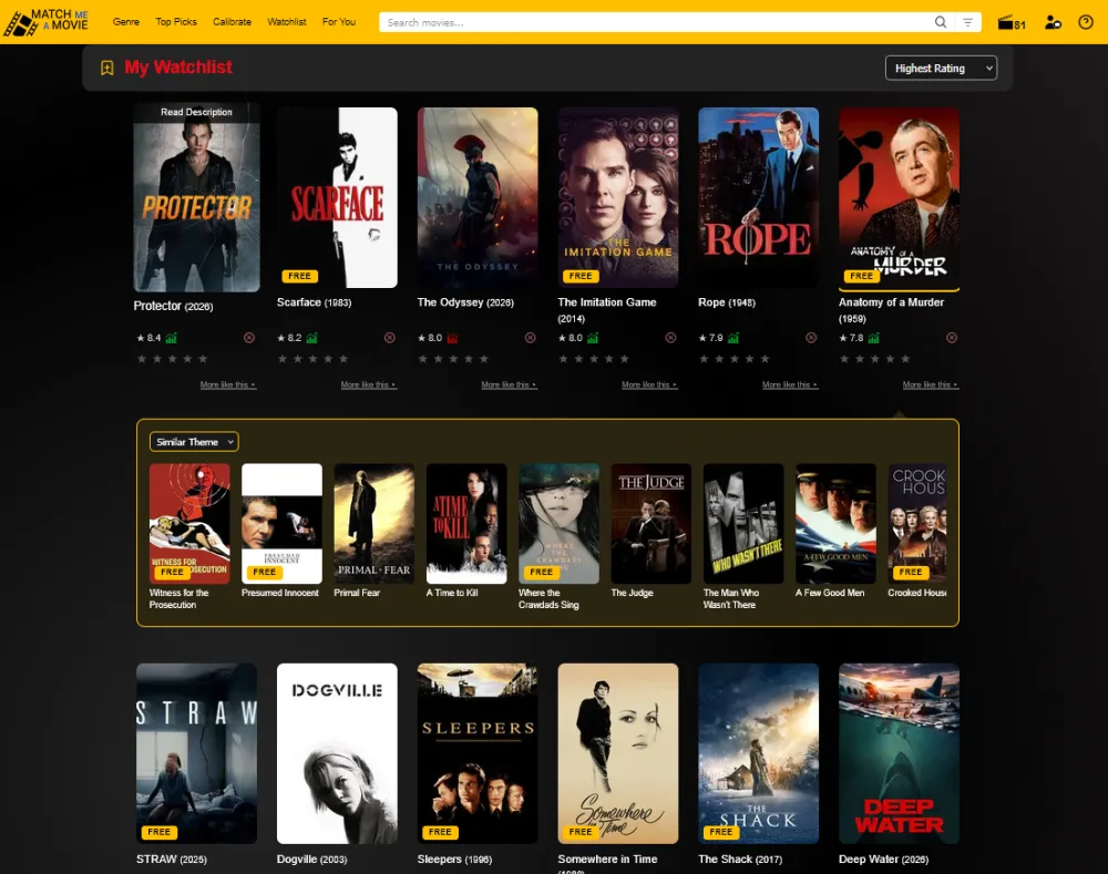 The watchlist page